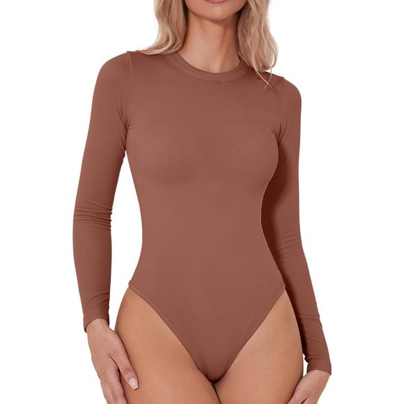 Women Knot Front Long Sleeve Crew Neck Sexy Tops Smoke Cloud Collection Bodysuit - Picture 1 of 6